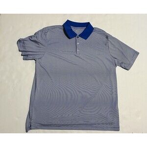 Reebok Polo Shirt Mens Xl Speedwick Performance Short Sleeve Striped Blue Golf